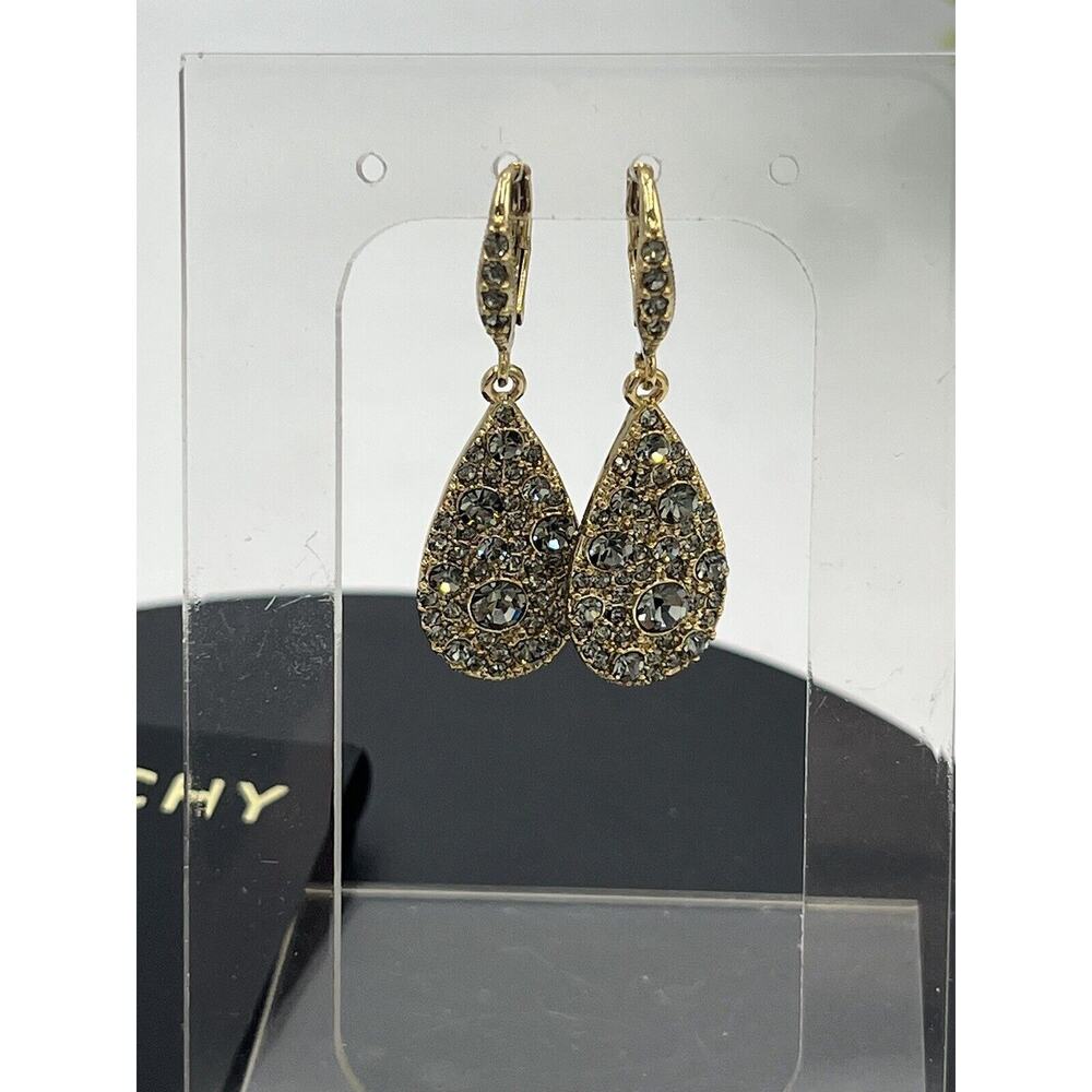 Givenchy Womens Gold‎ Tone With Pave Grey Crystals Dangle Teardrop Earrings New